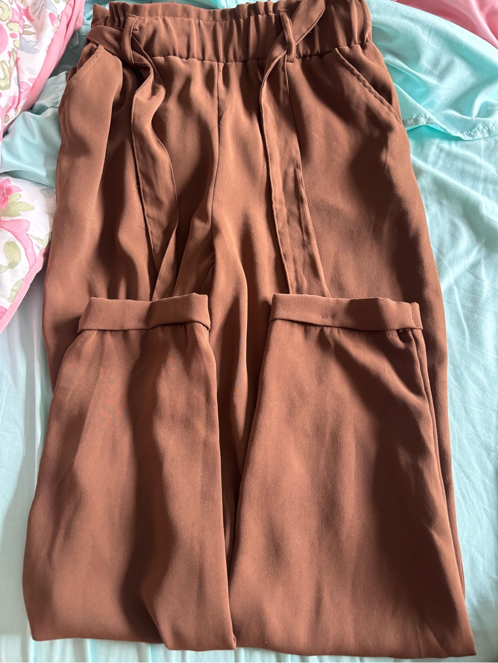 SO Wide-Leg Paperbag Cargo Pants in Rust